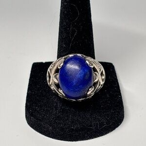 Sterling Silver Lapis Lazuli Ring – Scrollwork Setting – Size 10